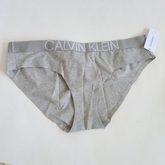 Calvin Klein Women’s Grey Bikini Panty – Thick Logo Waistband, Size L/G - Picture 1 of 13